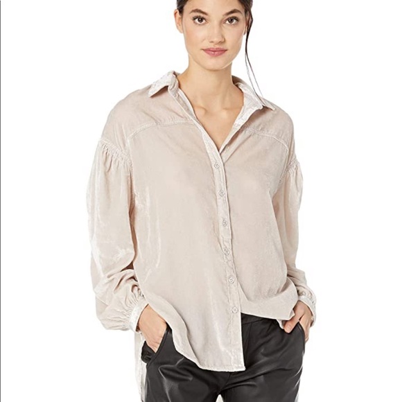 Free People Tops - Free People La Luna Velvet Button Up Ivory